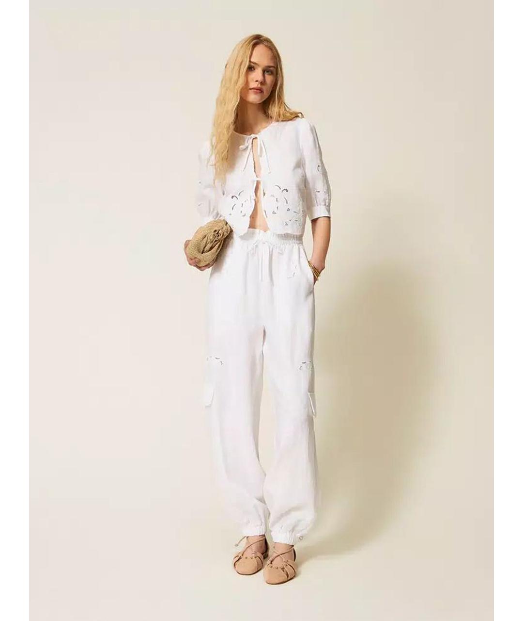 TWIN-SET Белые льняные брюки узкие, фото 2