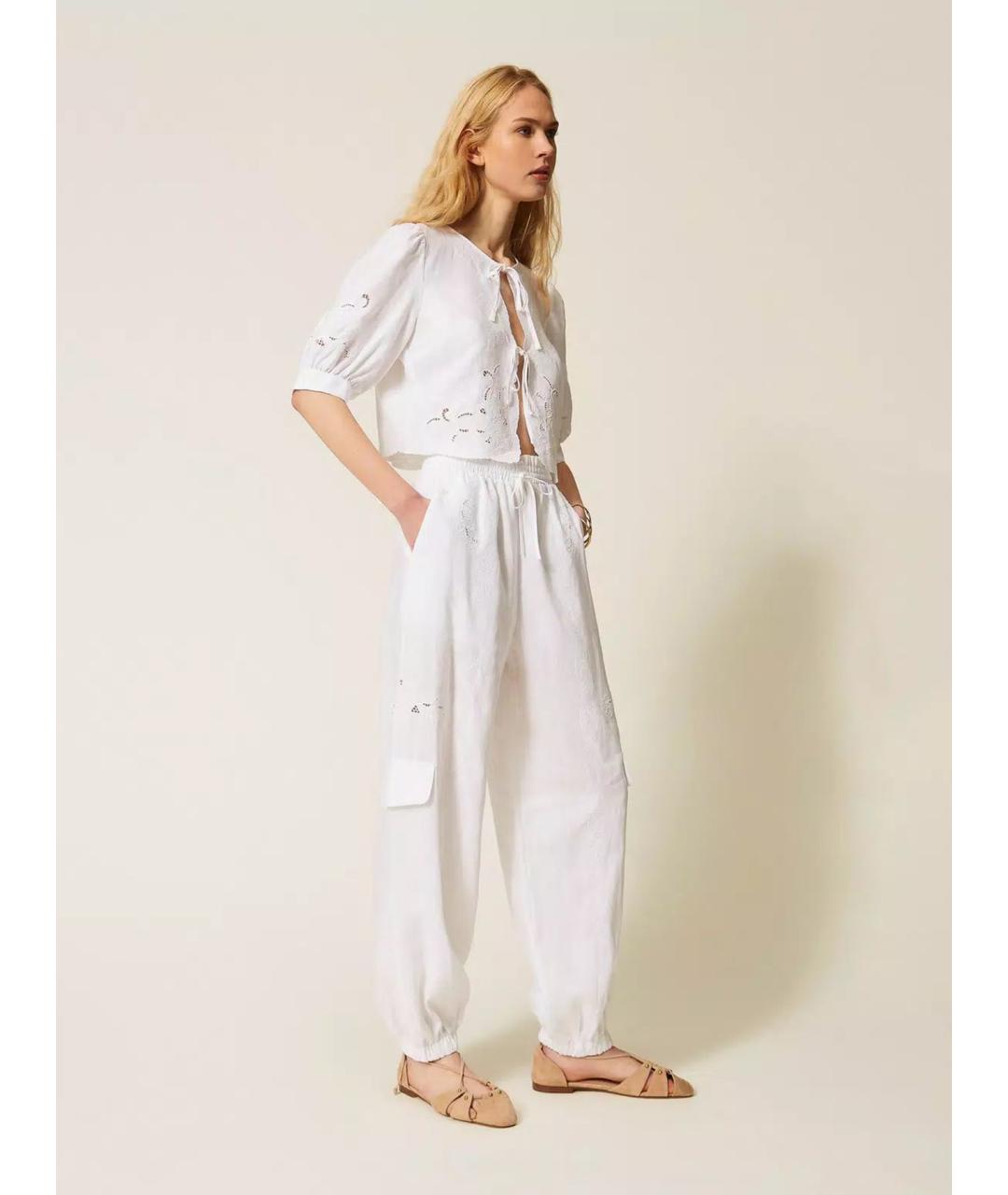 TWIN-SET Белые льняные брюки узкие, фото 3