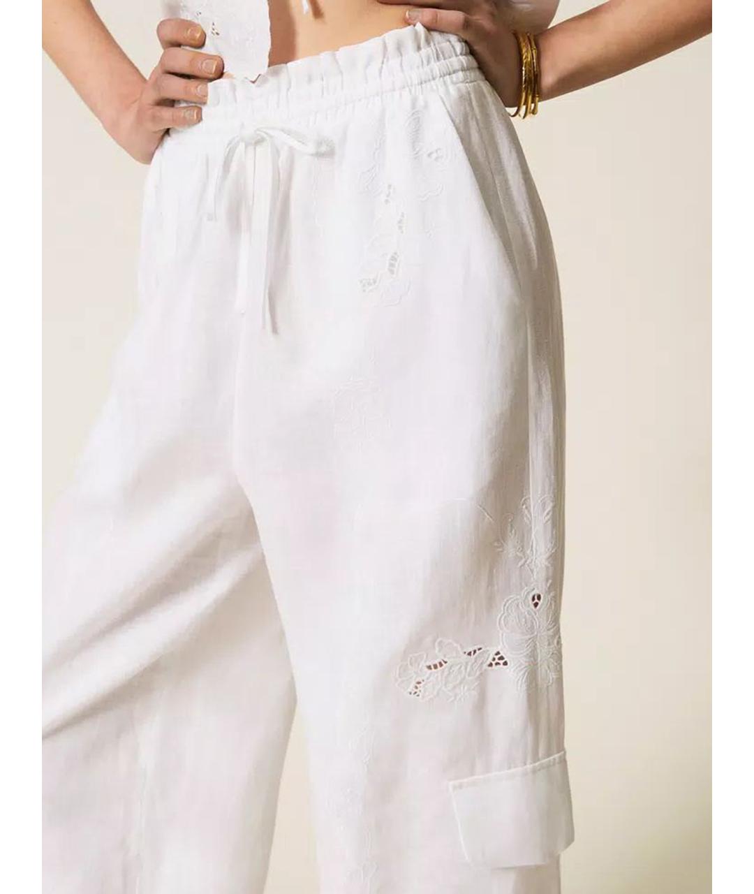 TWIN-SET Белые льняные брюки узкие, фото 5