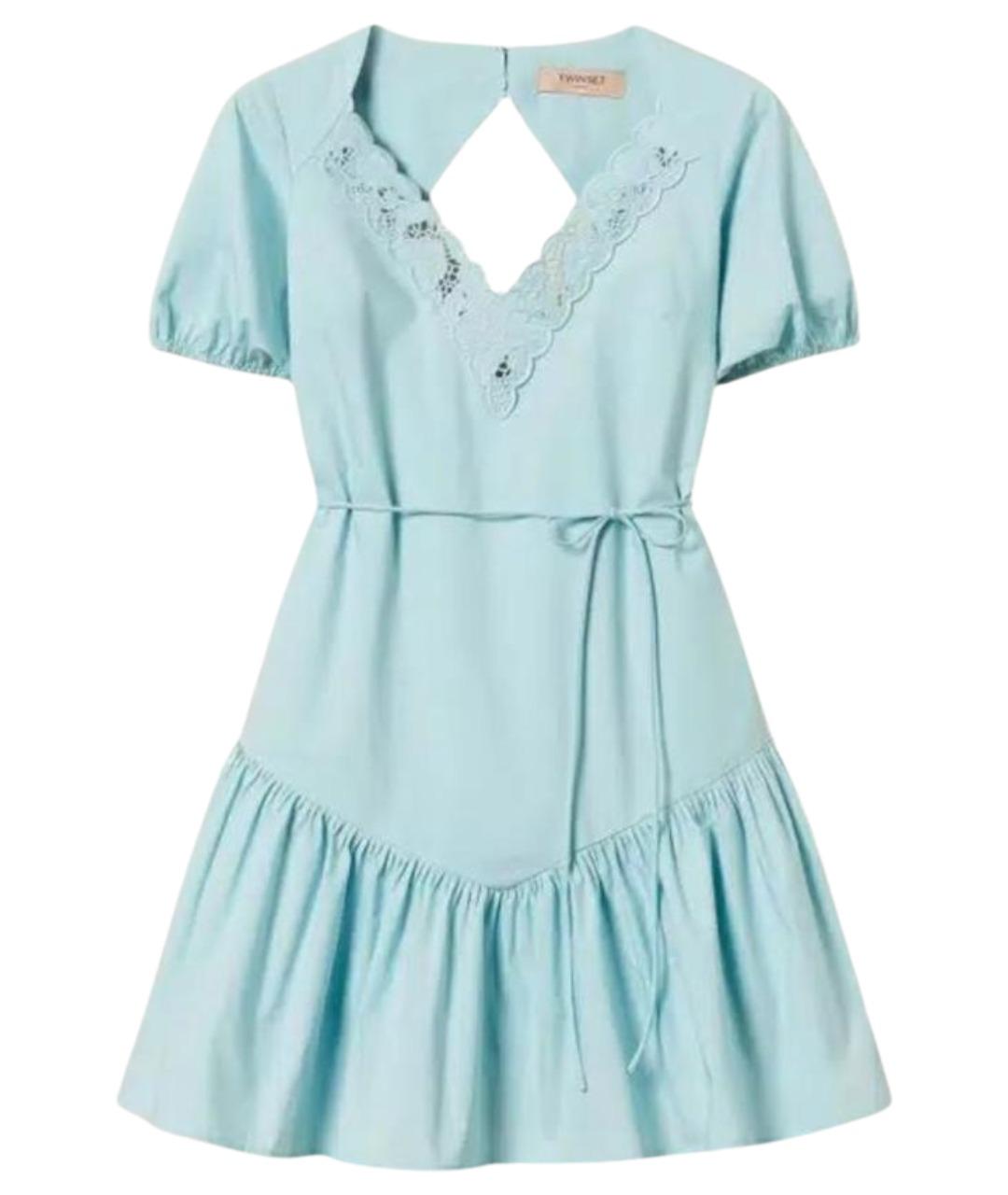 TWIN-SET Голубое хлопковое повседневное платье, фото 1