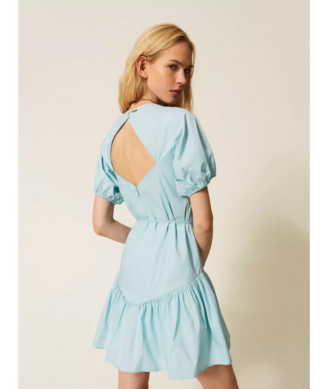 TWIN-SET Голубое хлопковое повседневное платье, фото 4