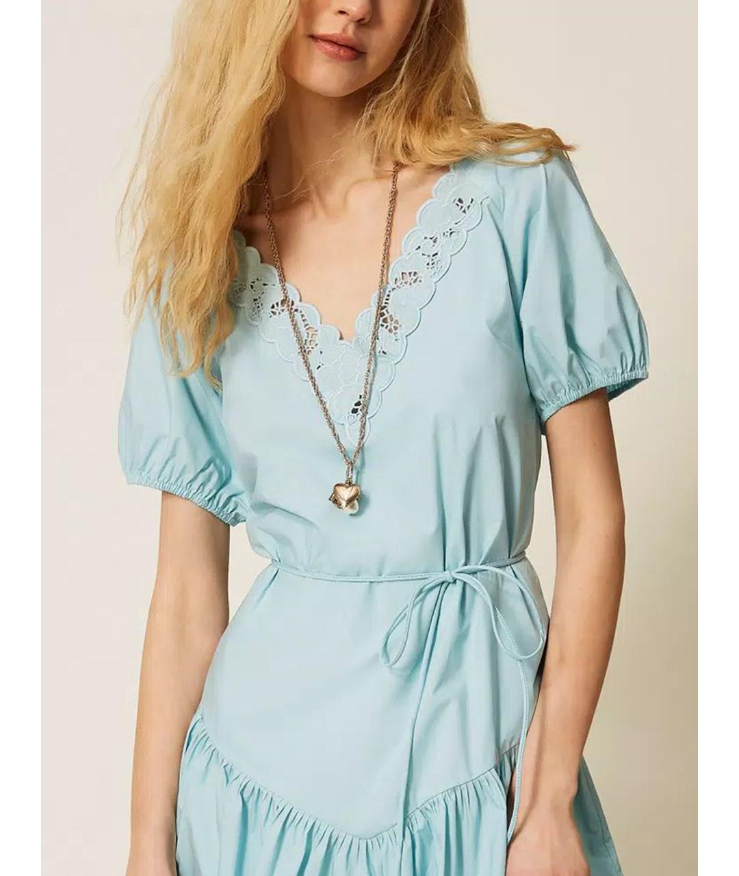 TWIN-SET Синее хлопковое повседневное платье, фото 5