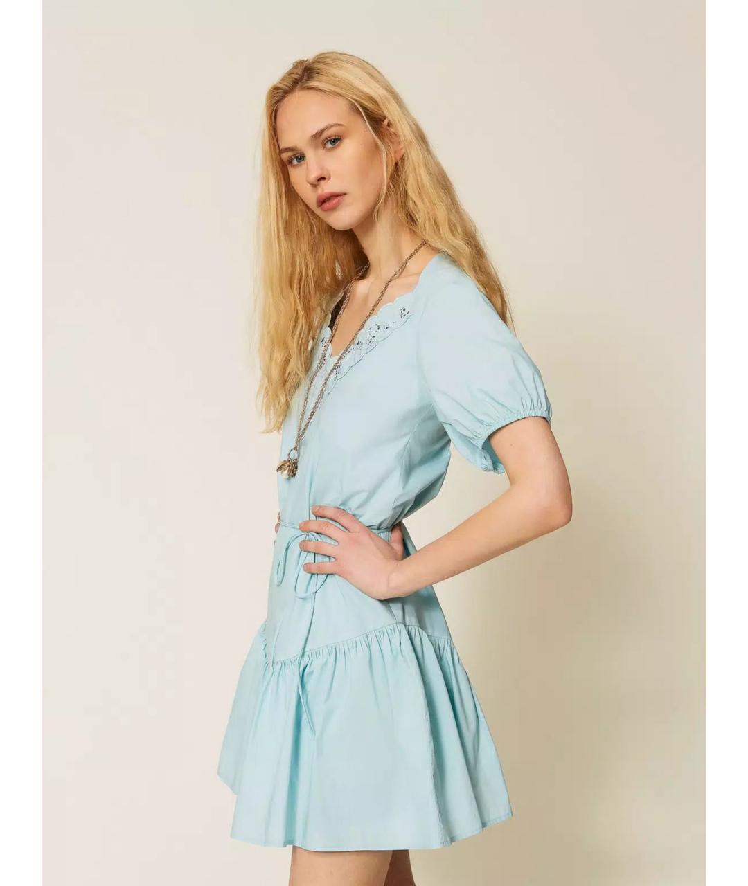 TWIN-SET Синее хлопковое повседневное платье, фото 3