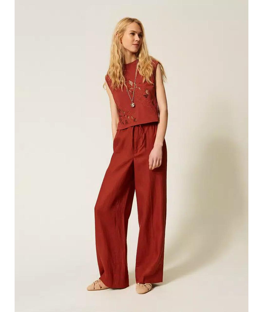 TWIN-SET Бордовая хлопковая майка, фото 2