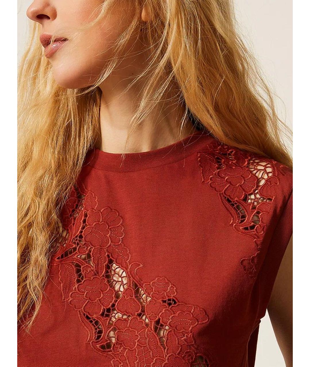 TWIN-SET Бордовая хлопковая майка, фото 6