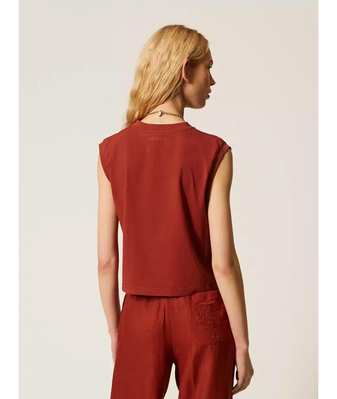 TWIN-SET Бордовая хлопковая майка, фото 5