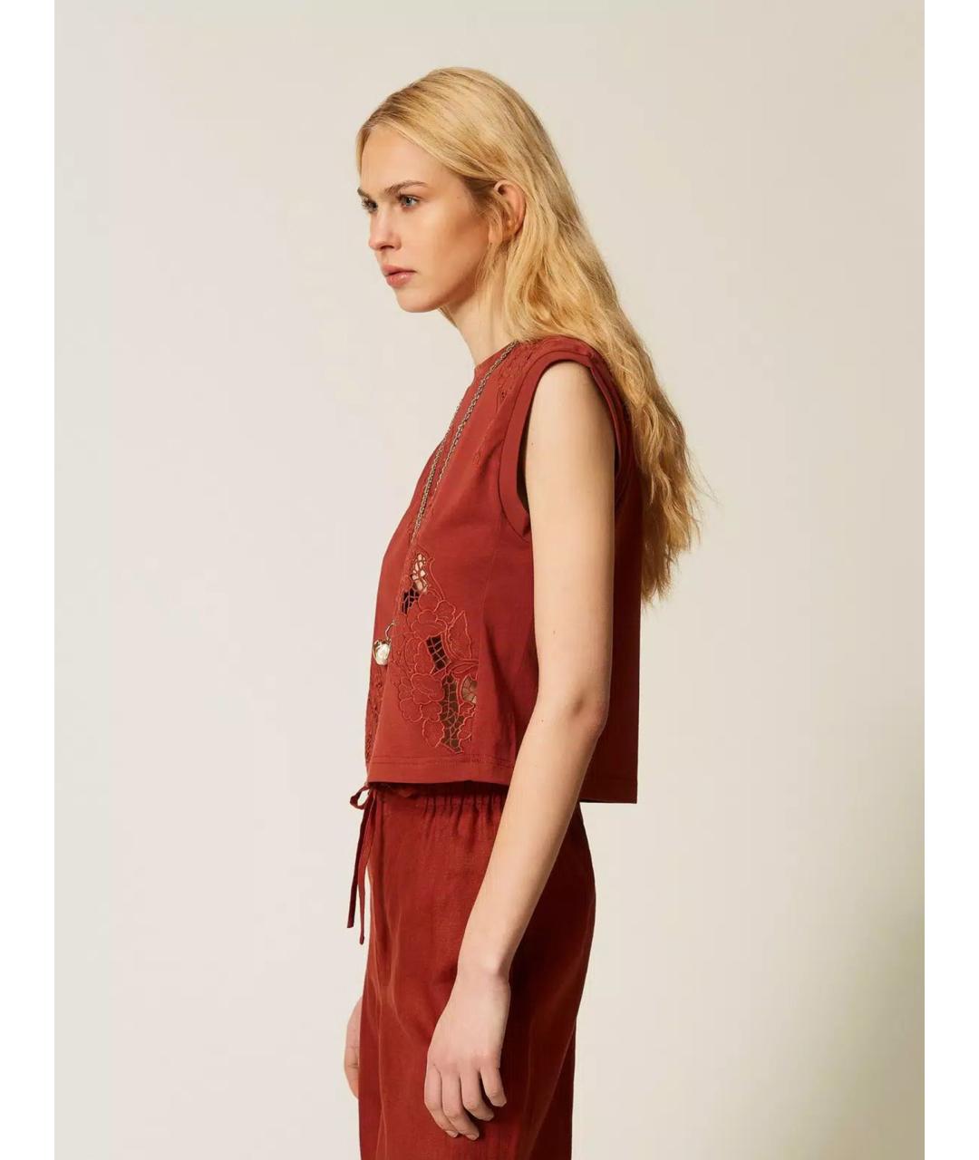 TWIN-SET Бордовая хлопковая майка, фото 4