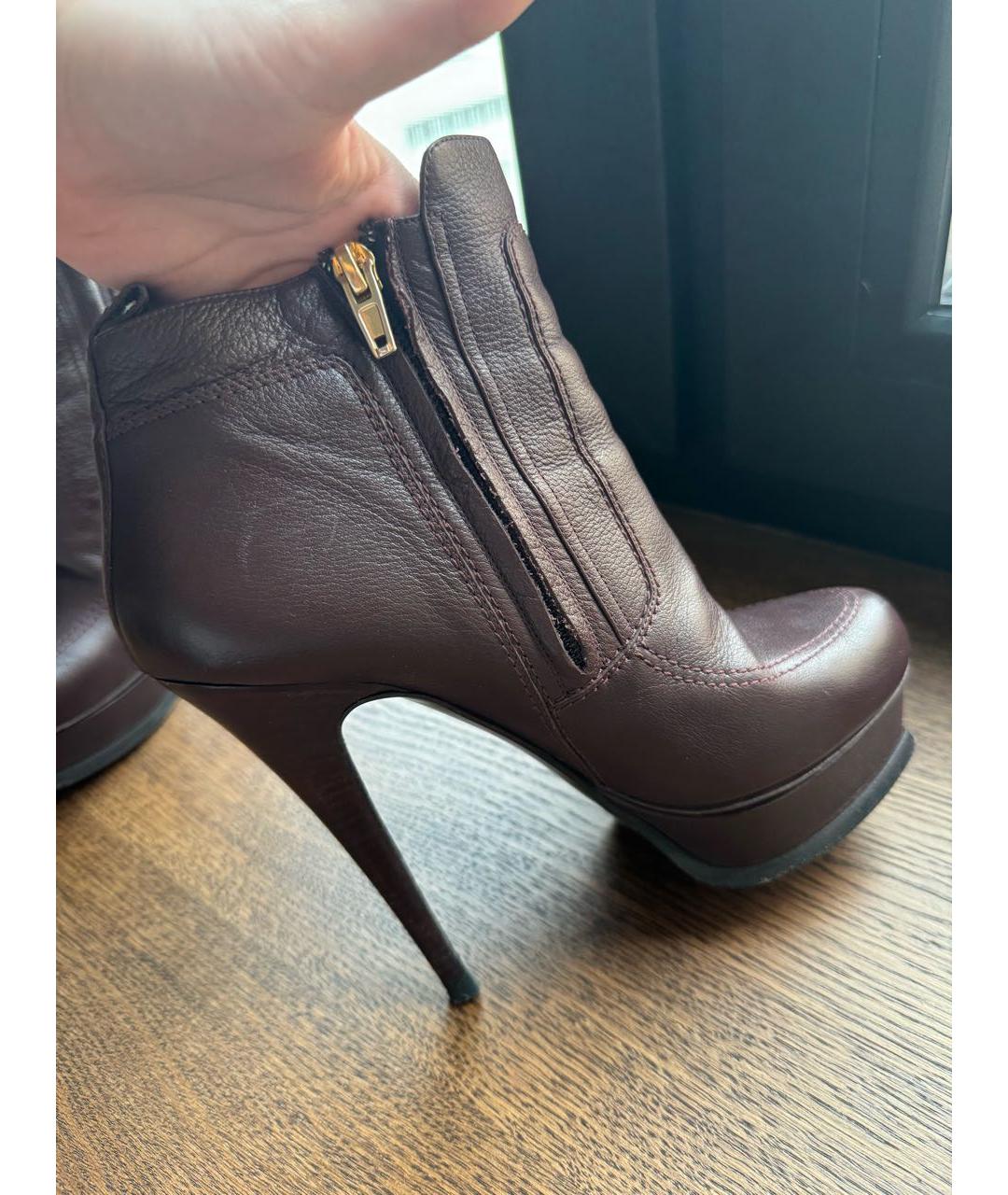 SAINT LAURENT Бордовые кожаные ботильоны, фото 2