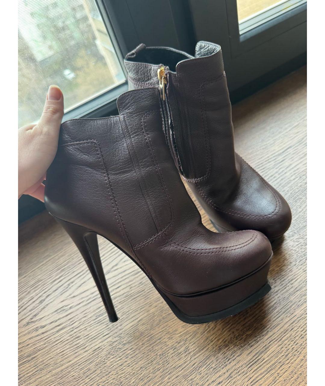 SAINT LAURENT Бордовые кожаные ботильоны, фото 4