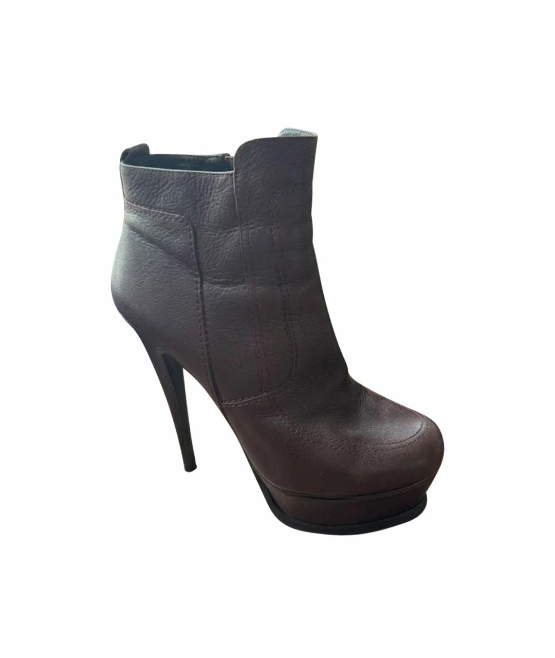 SAINT LAURENT Бордовые кожаные ботильоны, фото 1