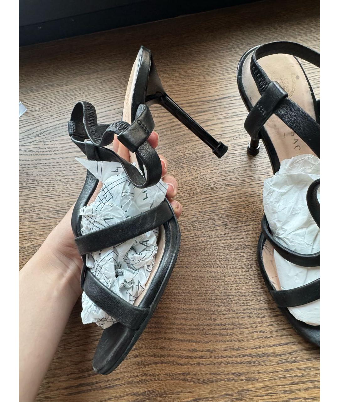 VERSACE Черные кожаные босоножки, фото 3