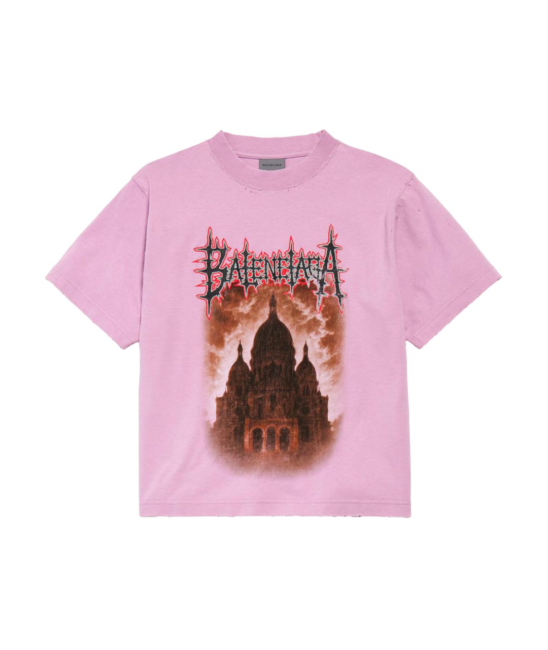 BALENCIAGA Розовая хлопковая футболка, фото 1