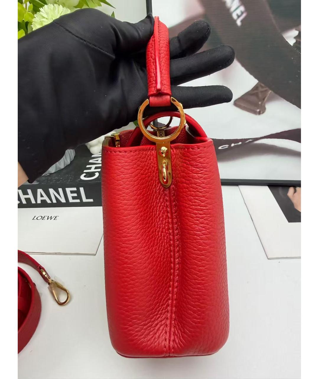 LOUIS VUITTON Красная кожаная сумка с короткими ручками, фото 4