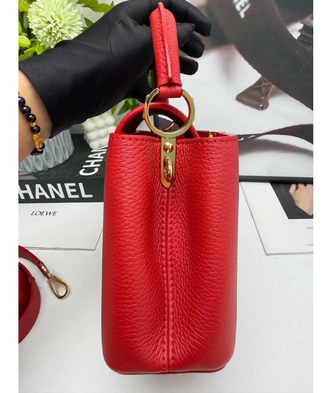 LOUIS VUITTON Красная кожаная сумка с короткими ручками, фото 5