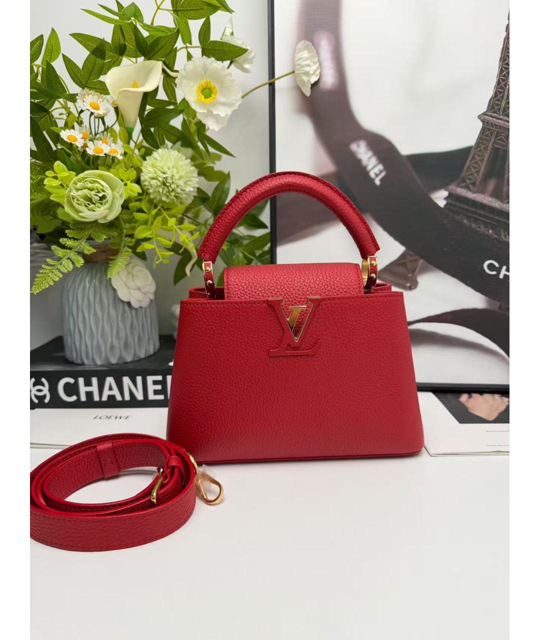 LOUIS VUITTON Красная кожаная сумка с короткими ручками, фото 2