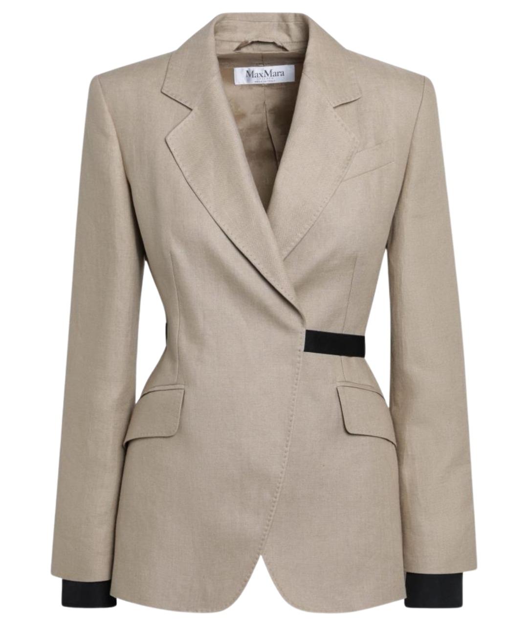 MAX MARA Бежевый льняной жакет/пиджак, фото 1