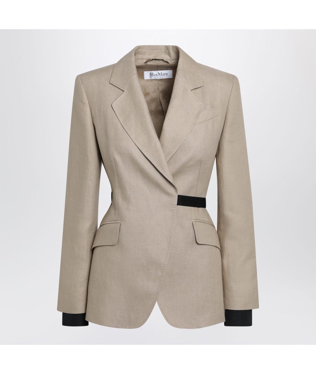 MAX MARA Бежевый льняной жакет/пиджак, фото 3