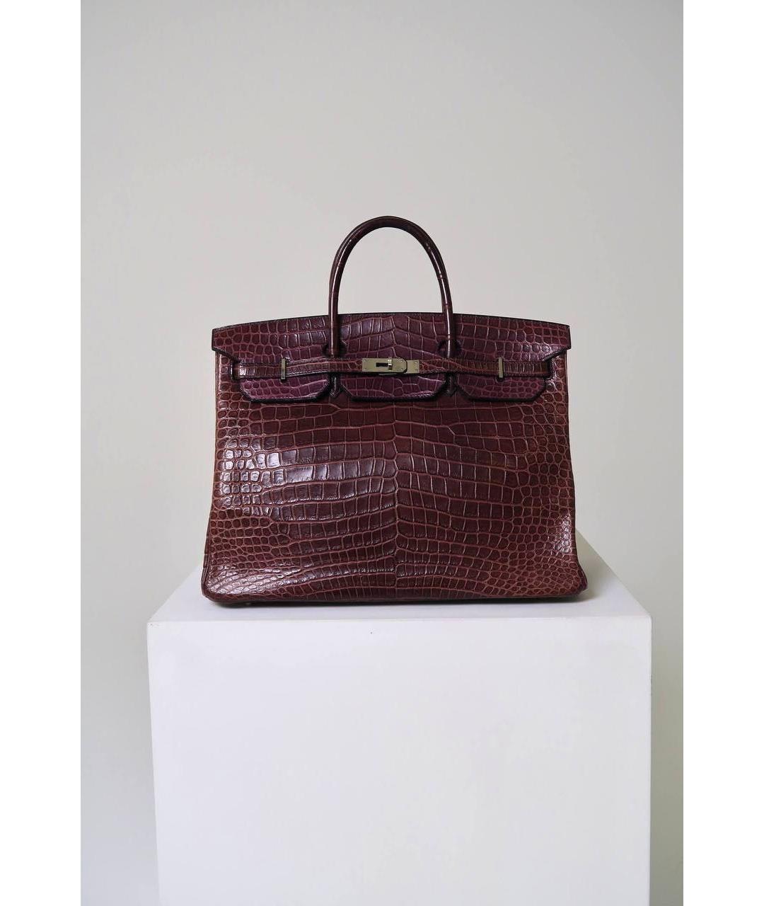 HERMES Бордовая сумка с короткими ручками из экзотической кожи, фото 5