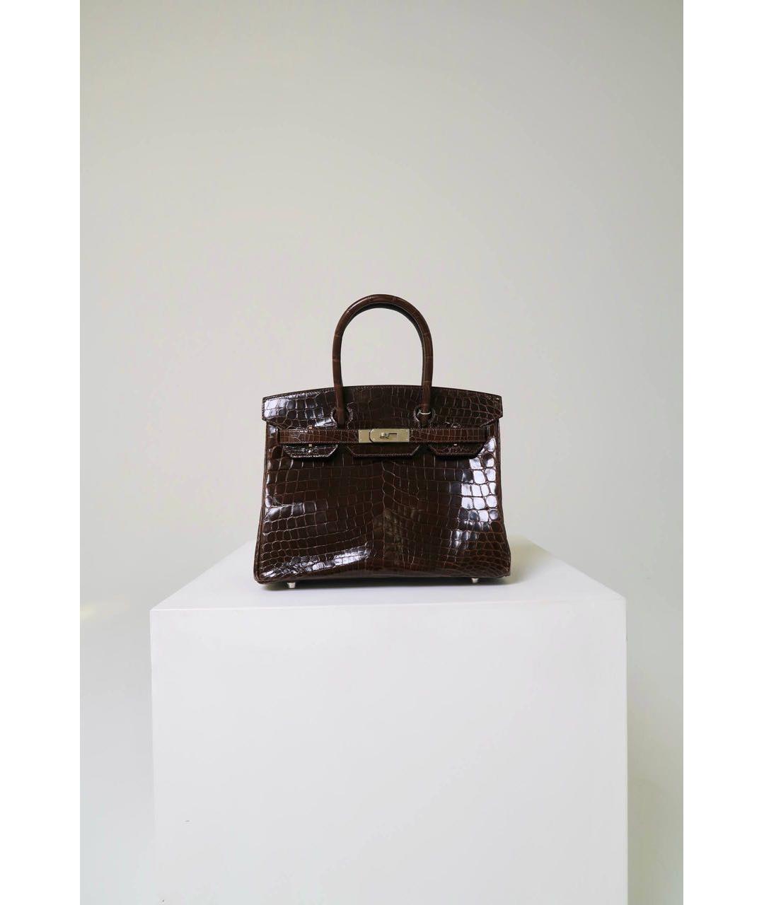HERMES Коричневая сумка с короткими ручками из экзотической кожи, фото 4