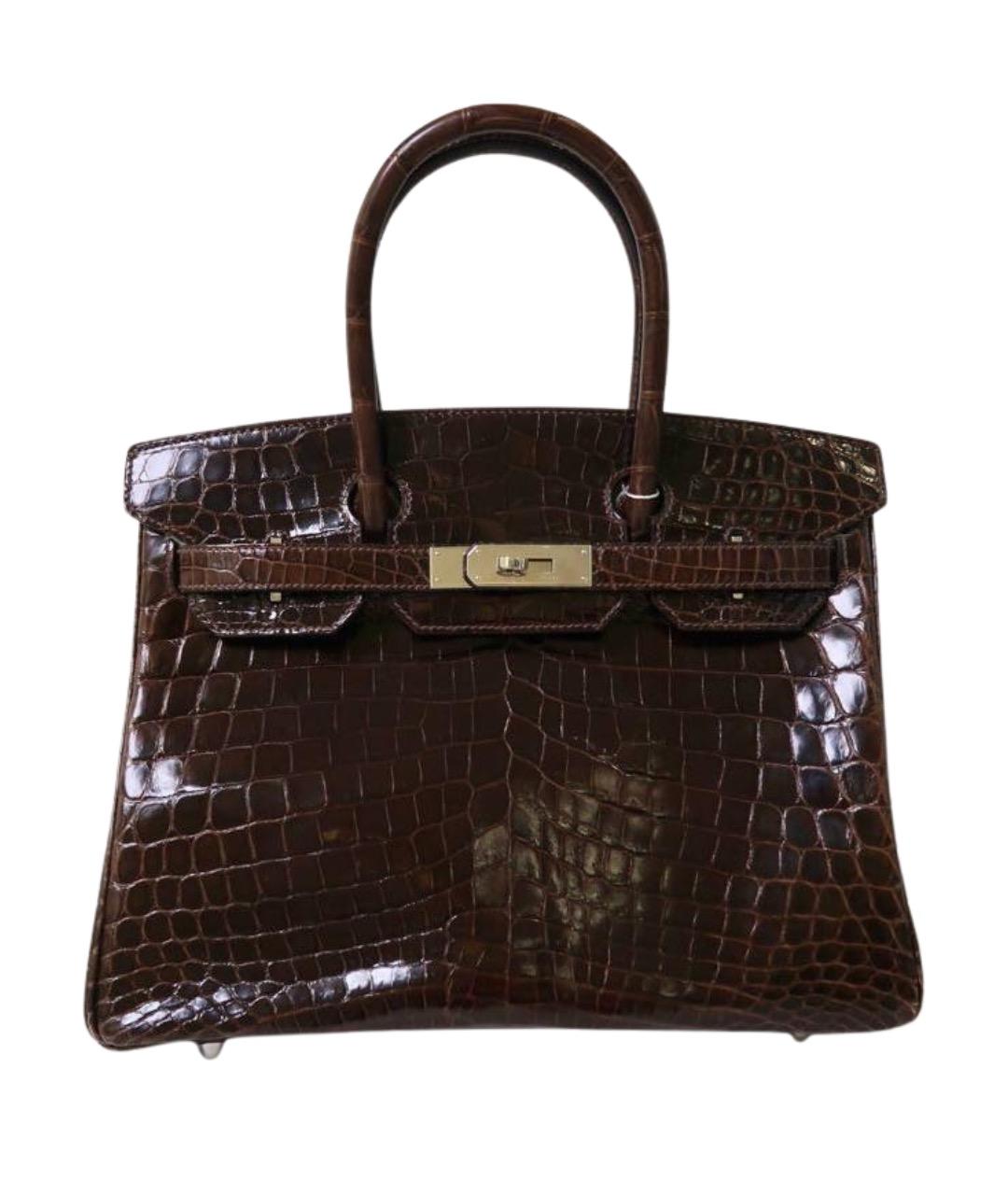 HERMES Коричневая сумка с короткими ручками из экзотической кожи, фото 1