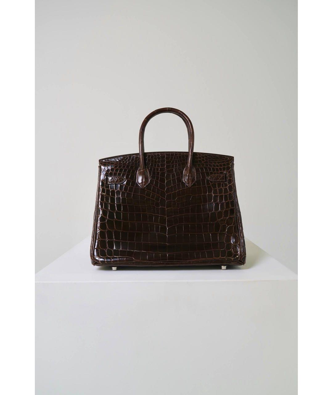 HERMES Коричневая сумка с короткими ручками из экзотической кожи, фото 3