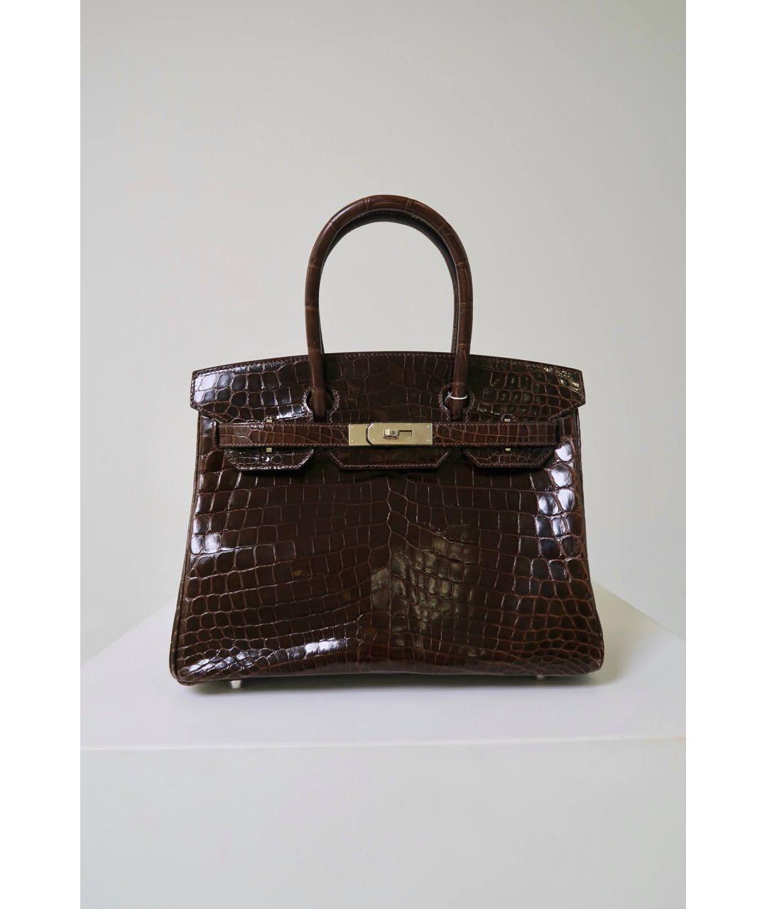 HERMES Коричневая сумка с короткими ручками из экзотической кожи, фото 5