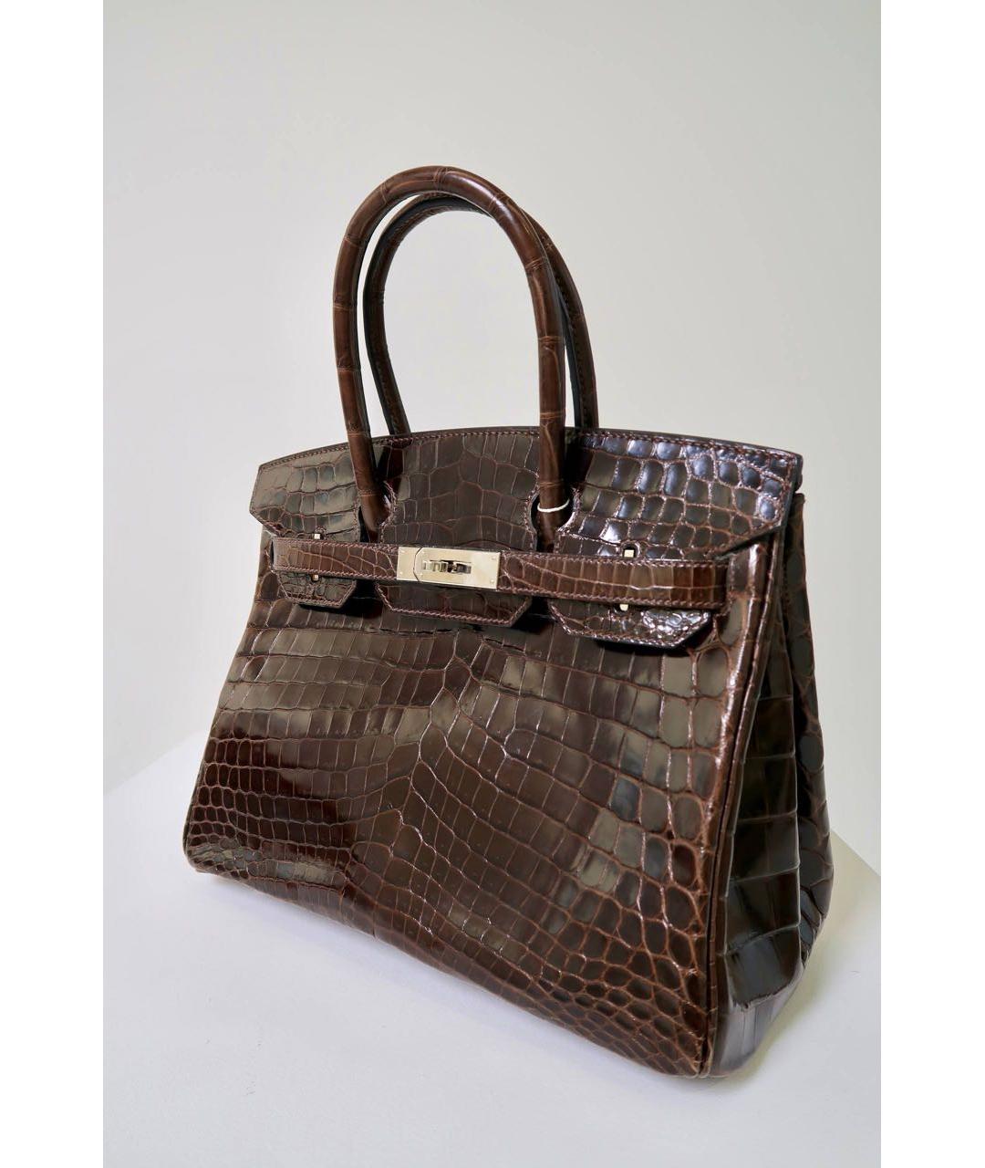 HERMES Коричневая сумка с короткими ручками из экзотической кожи, фото 2