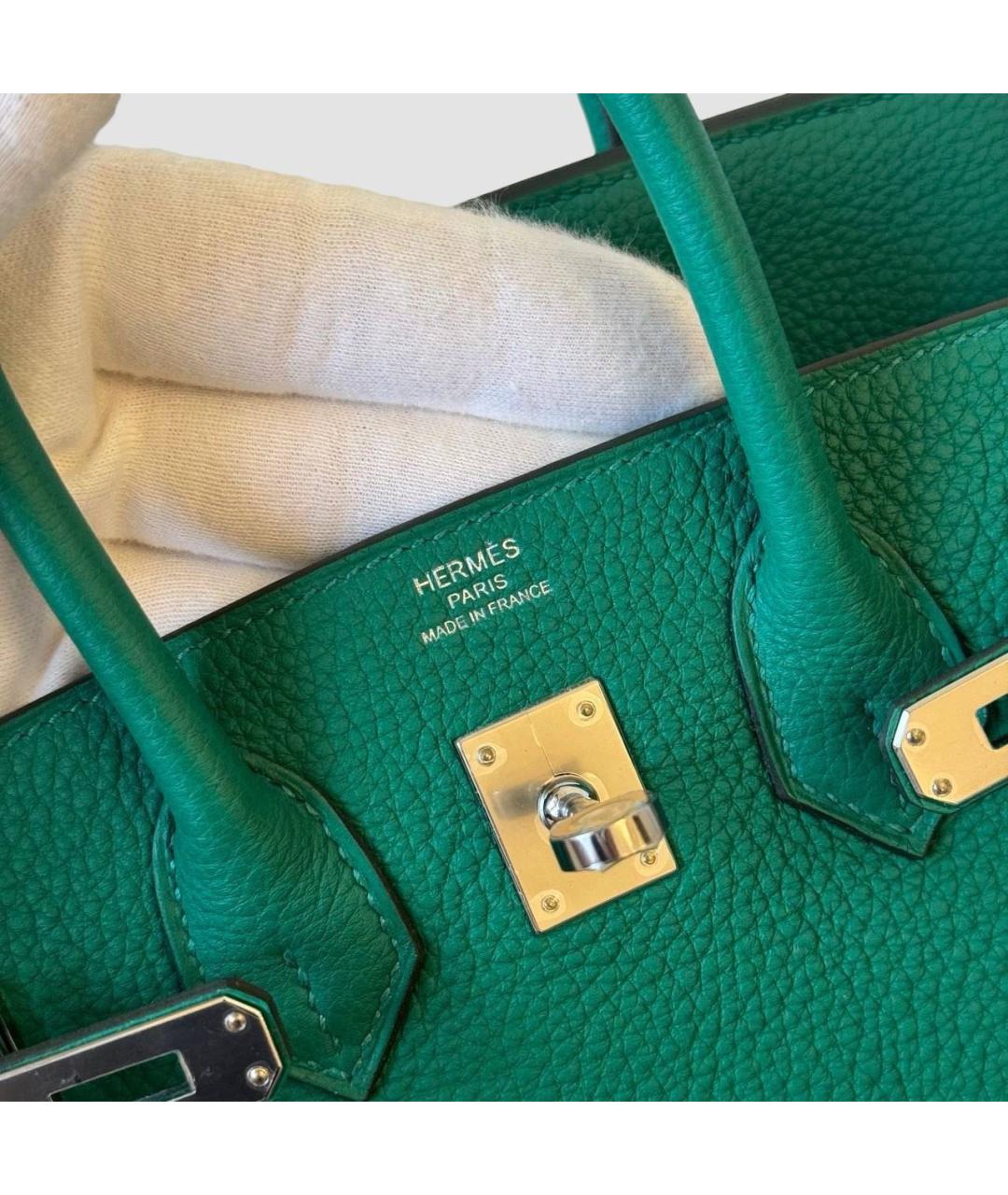HERMES Зеленая кожаная сумка с короткими ручками, фото 5