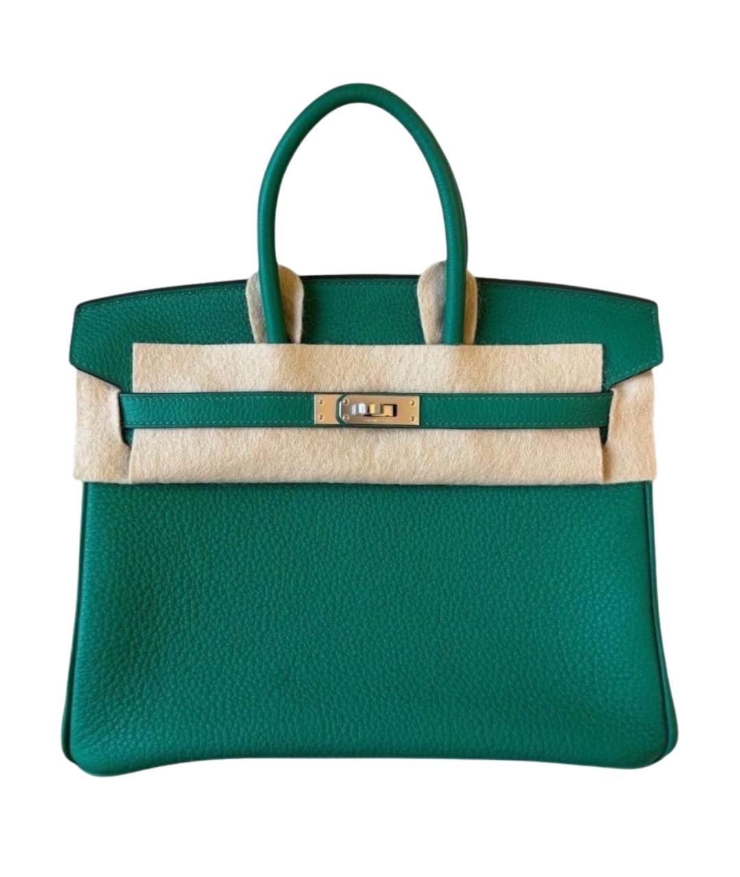 HERMES Зеленая кожаная сумка с короткими ручками, фото 1