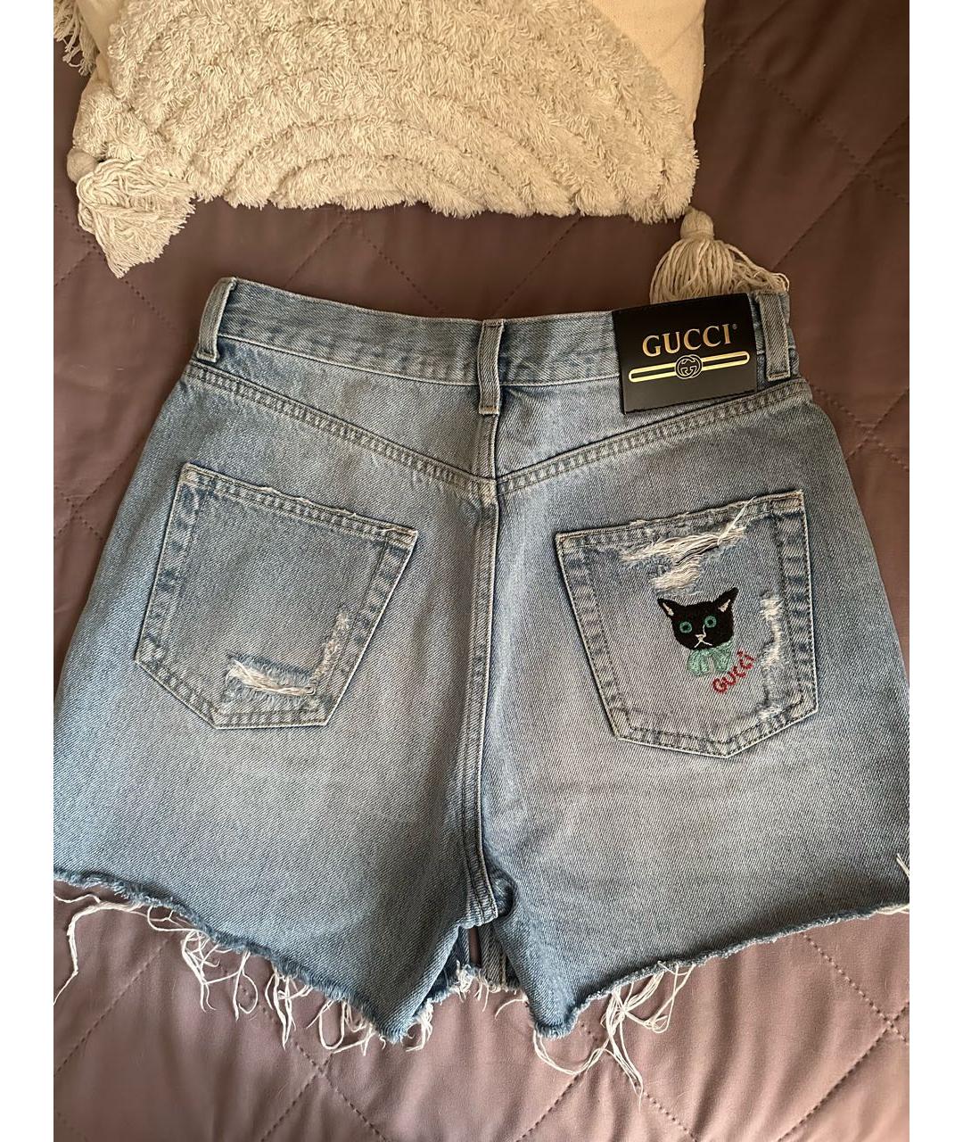 GUCCI Голубые деним шорты, фото 3