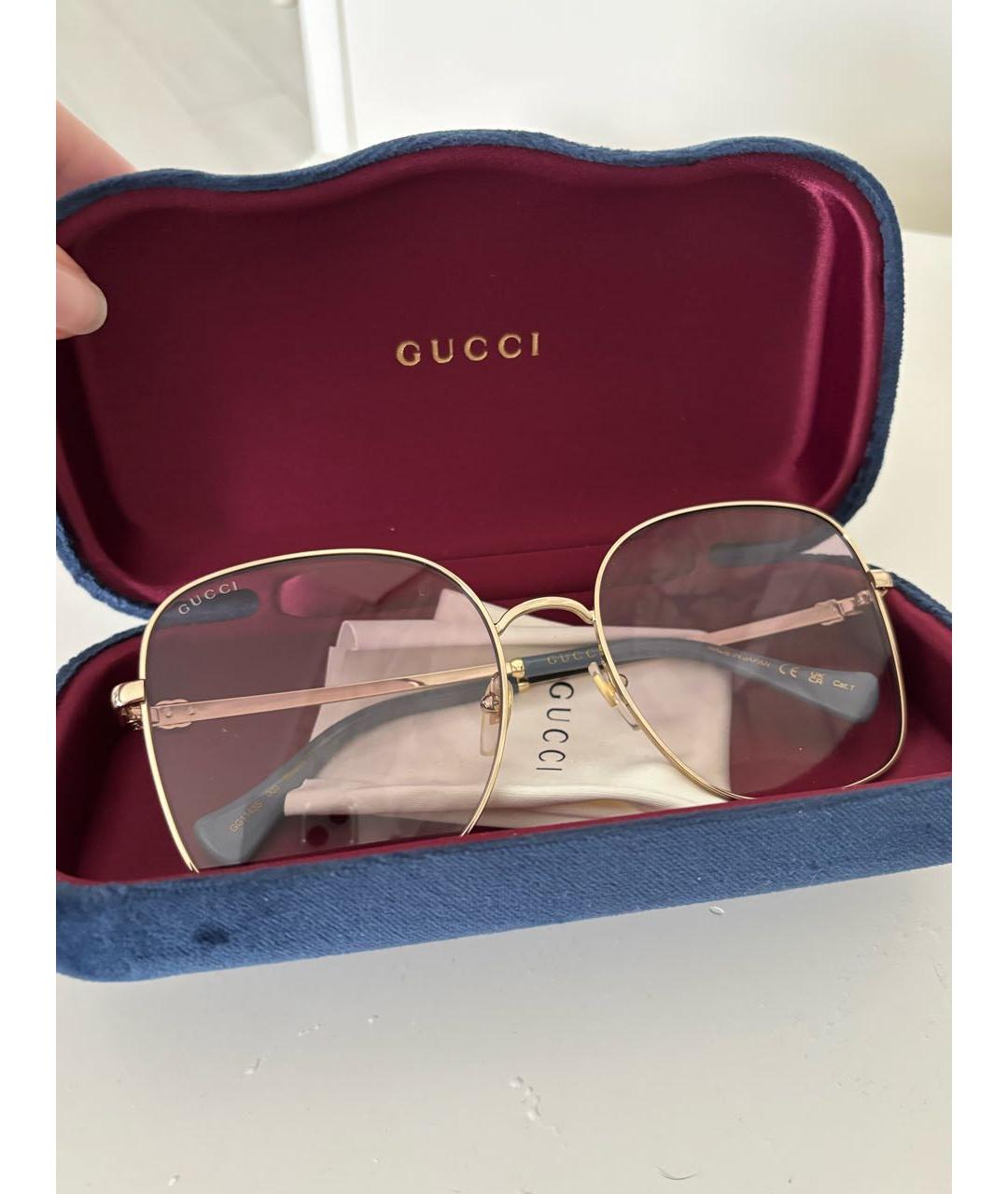 GUCCI Золотые металлические солнцезащитные очки, фото 5