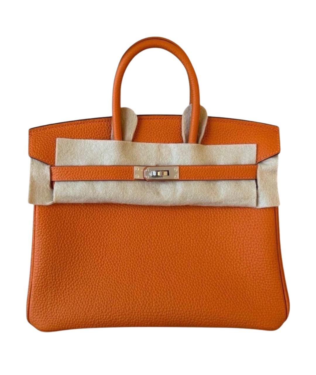 HERMES Оранжевая кожаная сумка с короткими ручками, фото 1