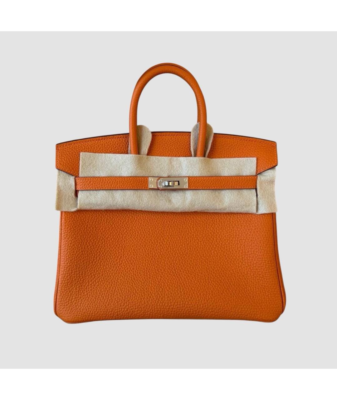 HERMES Оранжевая кожаная сумка с короткими ручками, фото 6