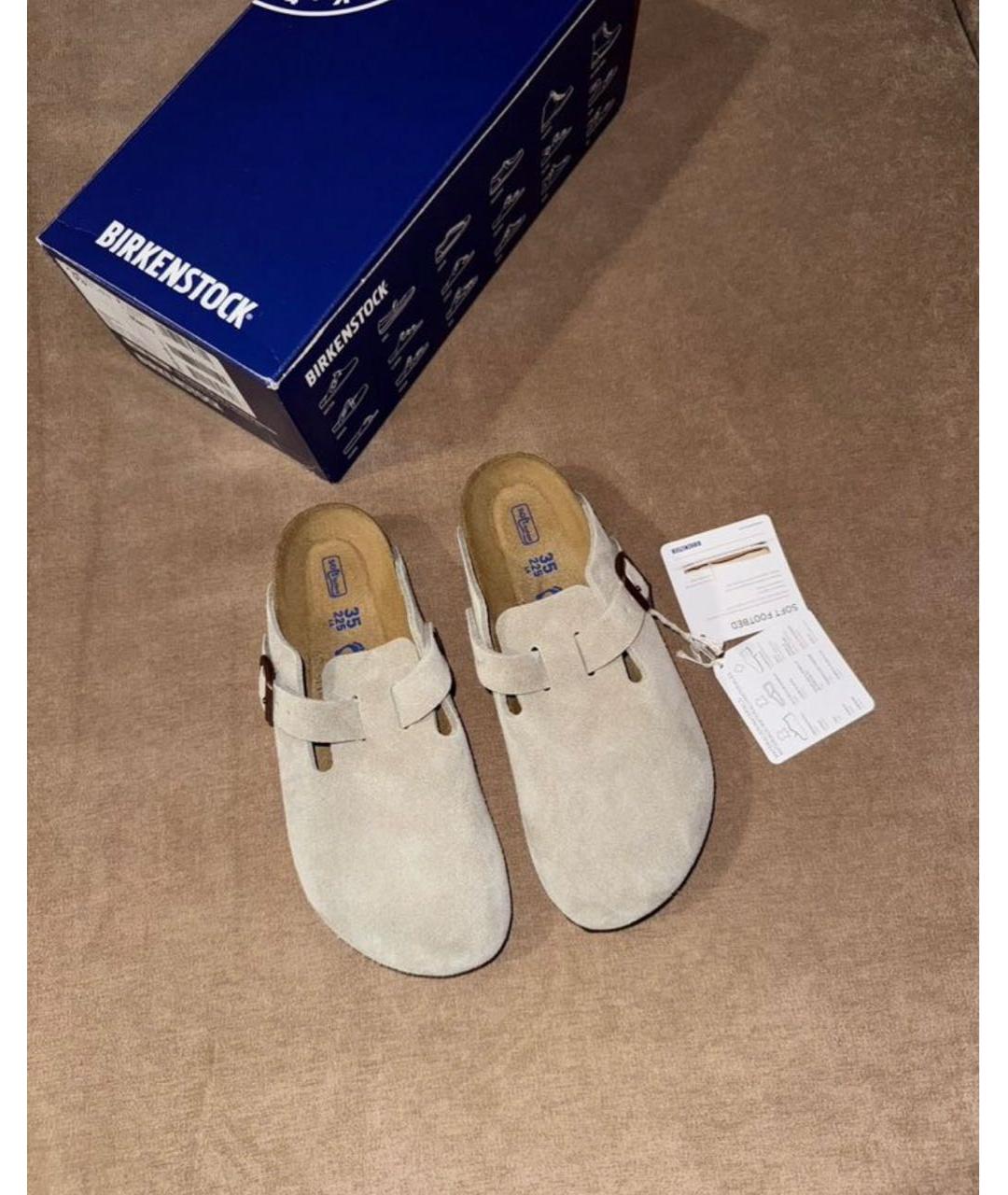 BIRKENSTOCK Бежевые замшевые сабо, фото 4