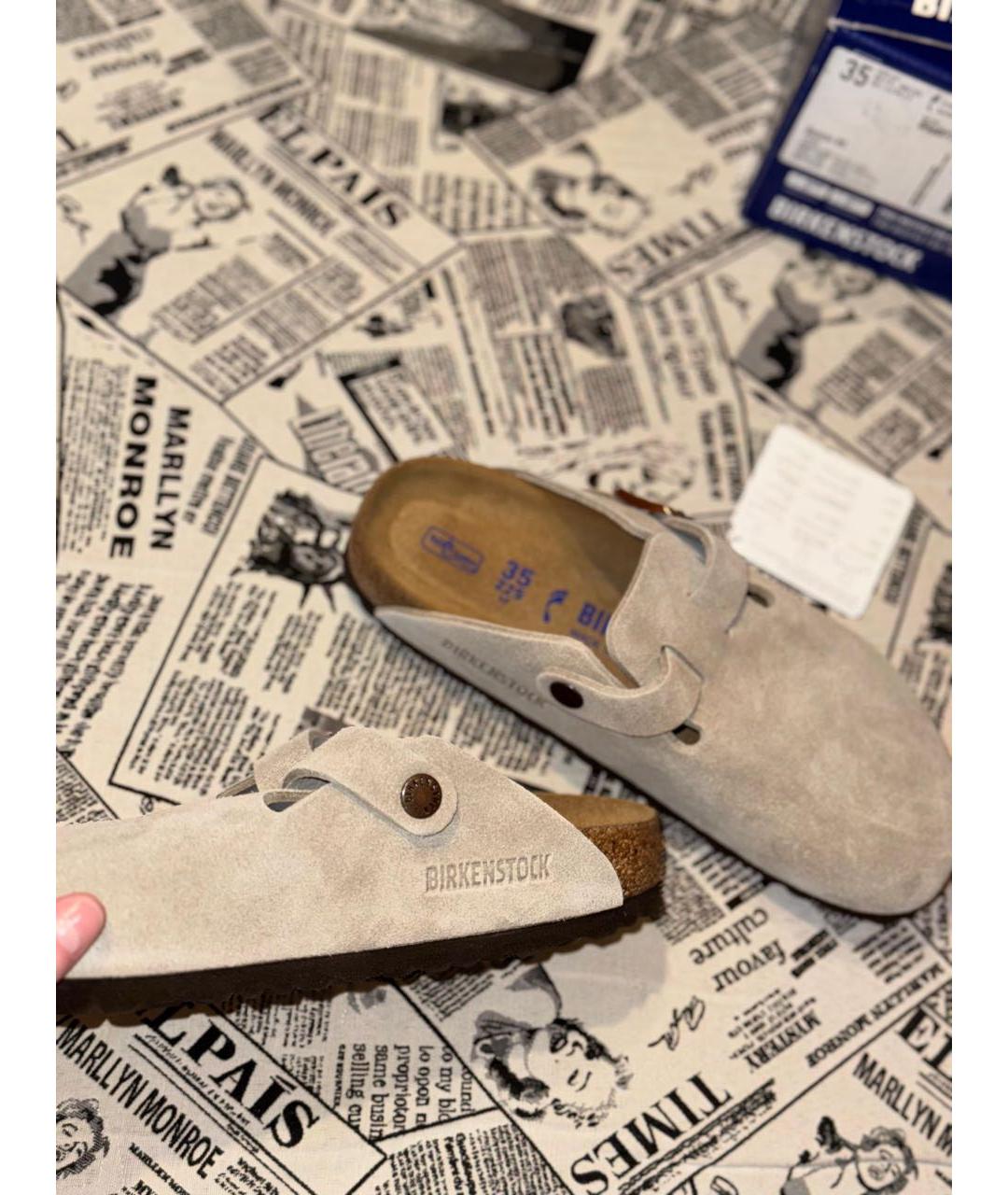 BIRKENSTOCK Бежевые замшевые сабо, фото 7