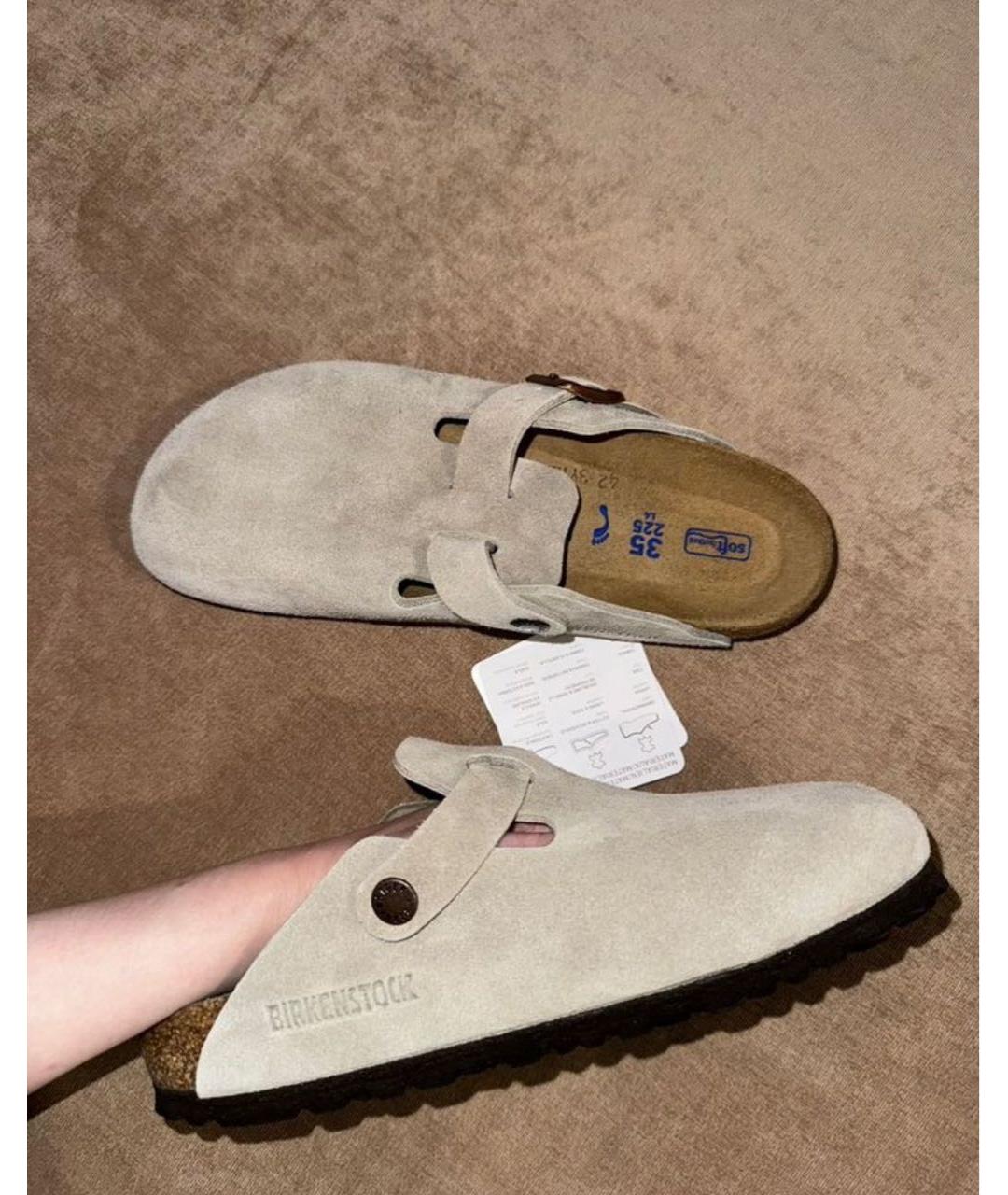 BIRKENSTOCK Бежевые замшевые сабо, фото 2