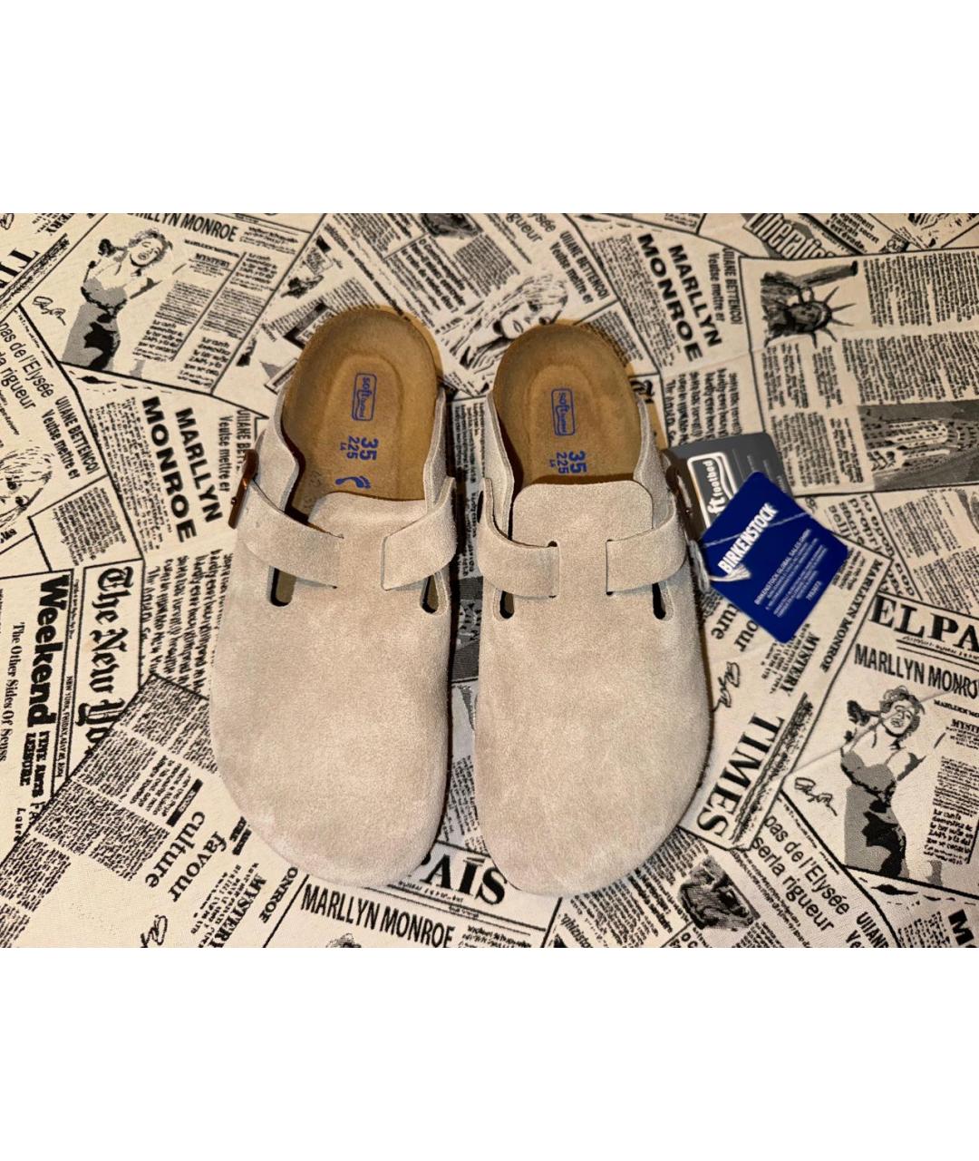 BIRKENSTOCK Бежевые замшевые сабо, фото 8