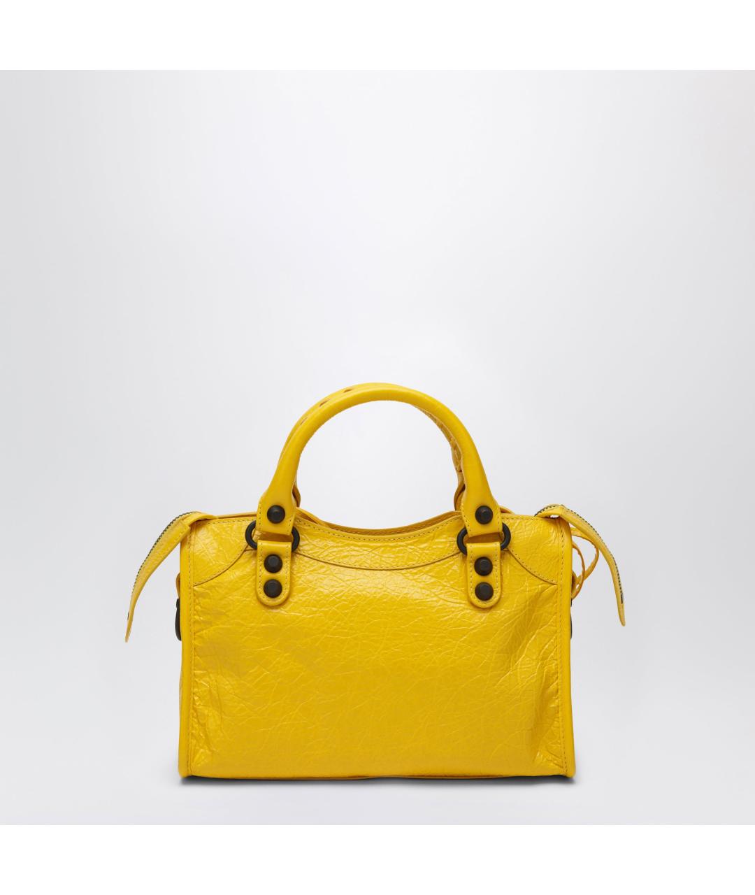 BALENCIAGA Желтая кожаная сумка с короткими ручками, фото 4