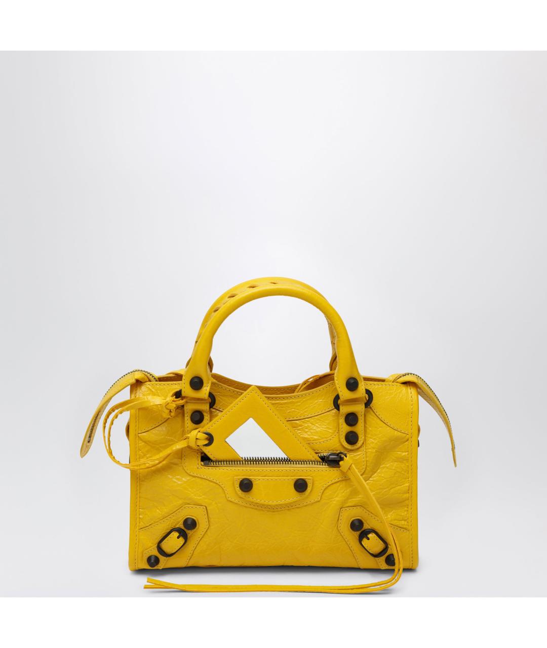 BALENCIAGA Желтая кожаная сумка с короткими ручками, фото 5