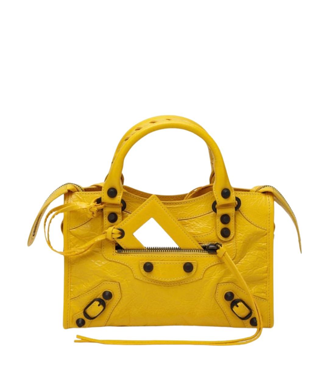 BALENCIAGA Желтая кожаная сумка с короткими ручками, фото 1