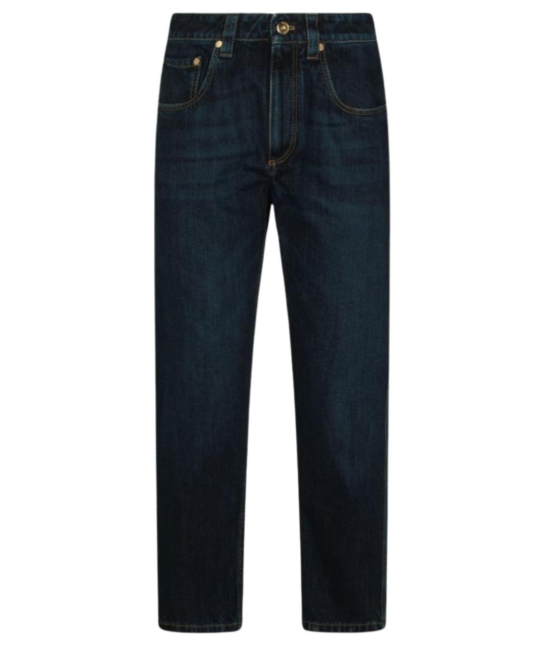 BRUNELLO CUCINELLI Темно-синие хлопковые прямые джинсы, фото 1