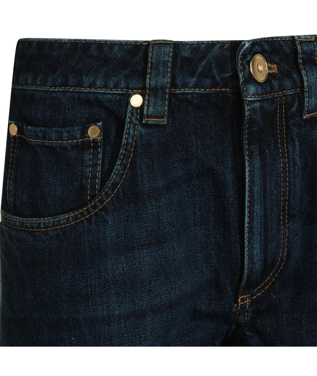 BRUNELLO CUCINELLI Темно-синие хлопковые прямые джинсы, фото 3