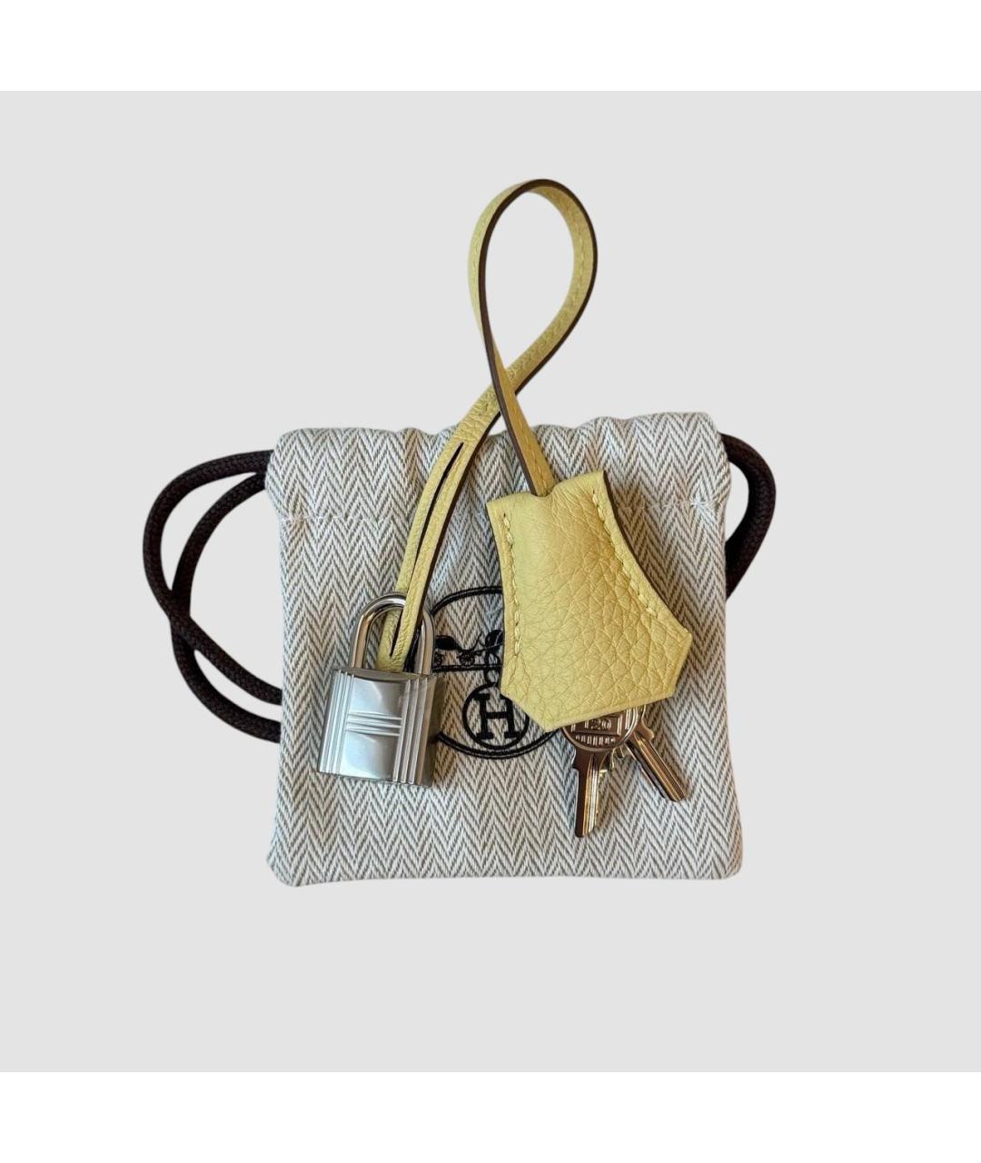 HERMES Желтая кожаная сумка с короткими ручками, фото 6