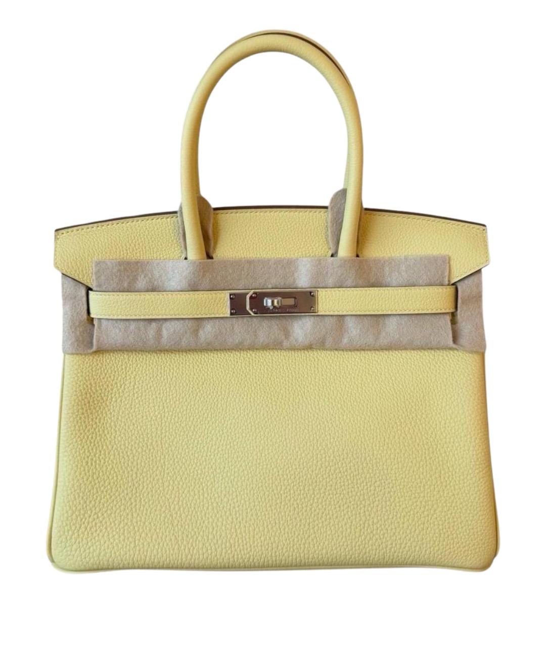 HERMES Желтая кожаная сумка с короткими ручками, фото 1