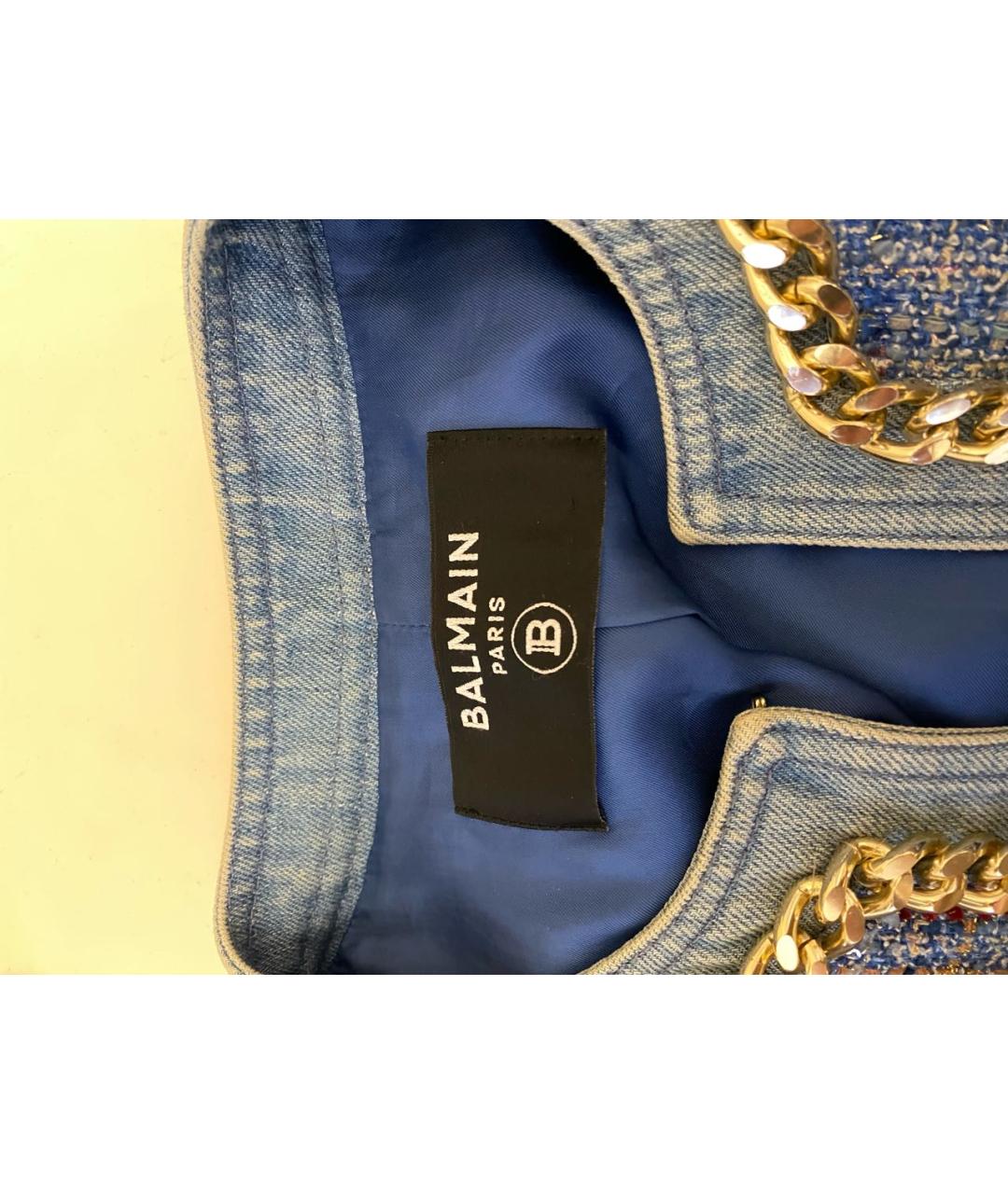 BALMAIN Голубой твидовый жакет/пиджак, фото 5