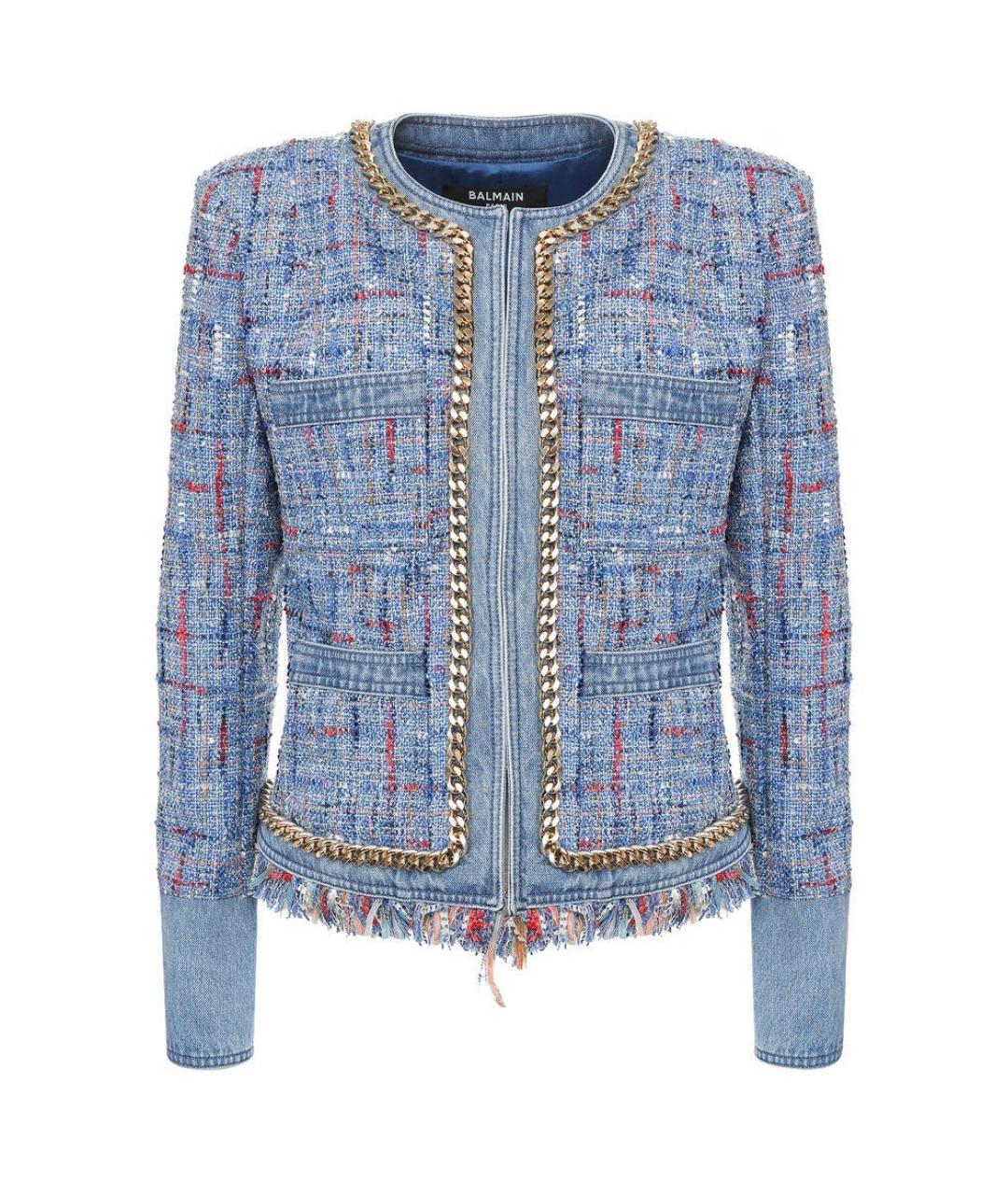BALMAIN Голубой твидовый жакет/пиджак, фото 1