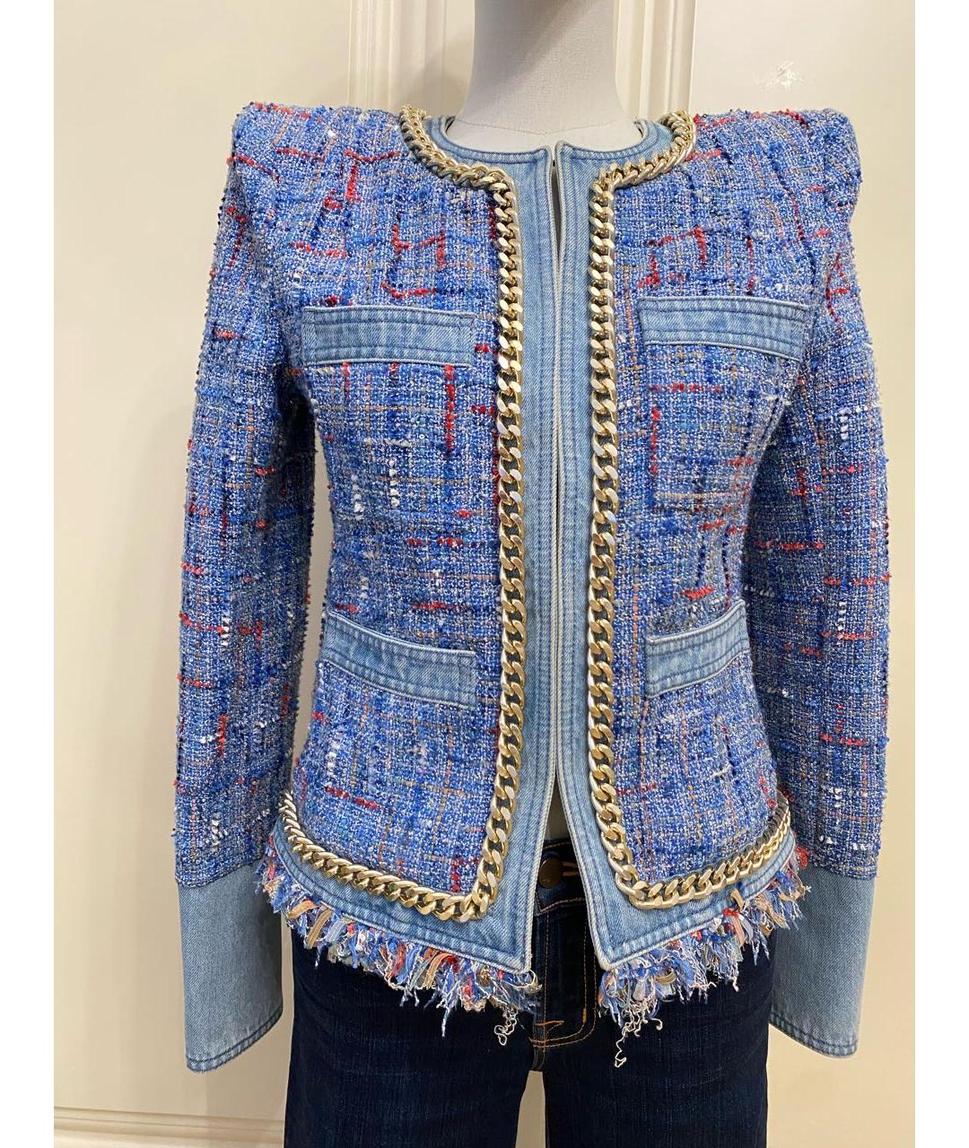 BALMAIN Голубой твидовый жакет/пиджак, фото 4