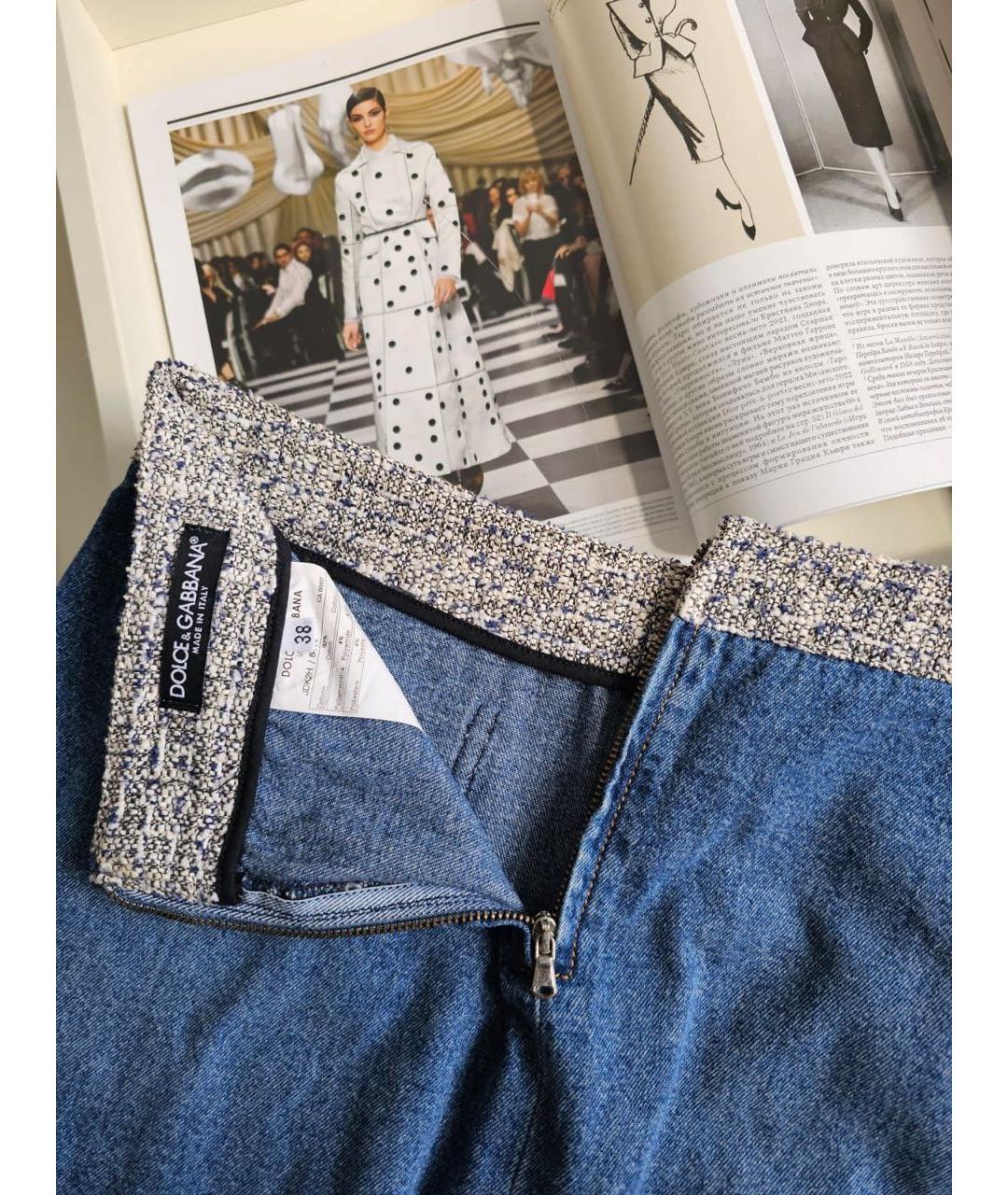 DOLCE&GABBANA Синяя хлопковая юбка мини, фото 4