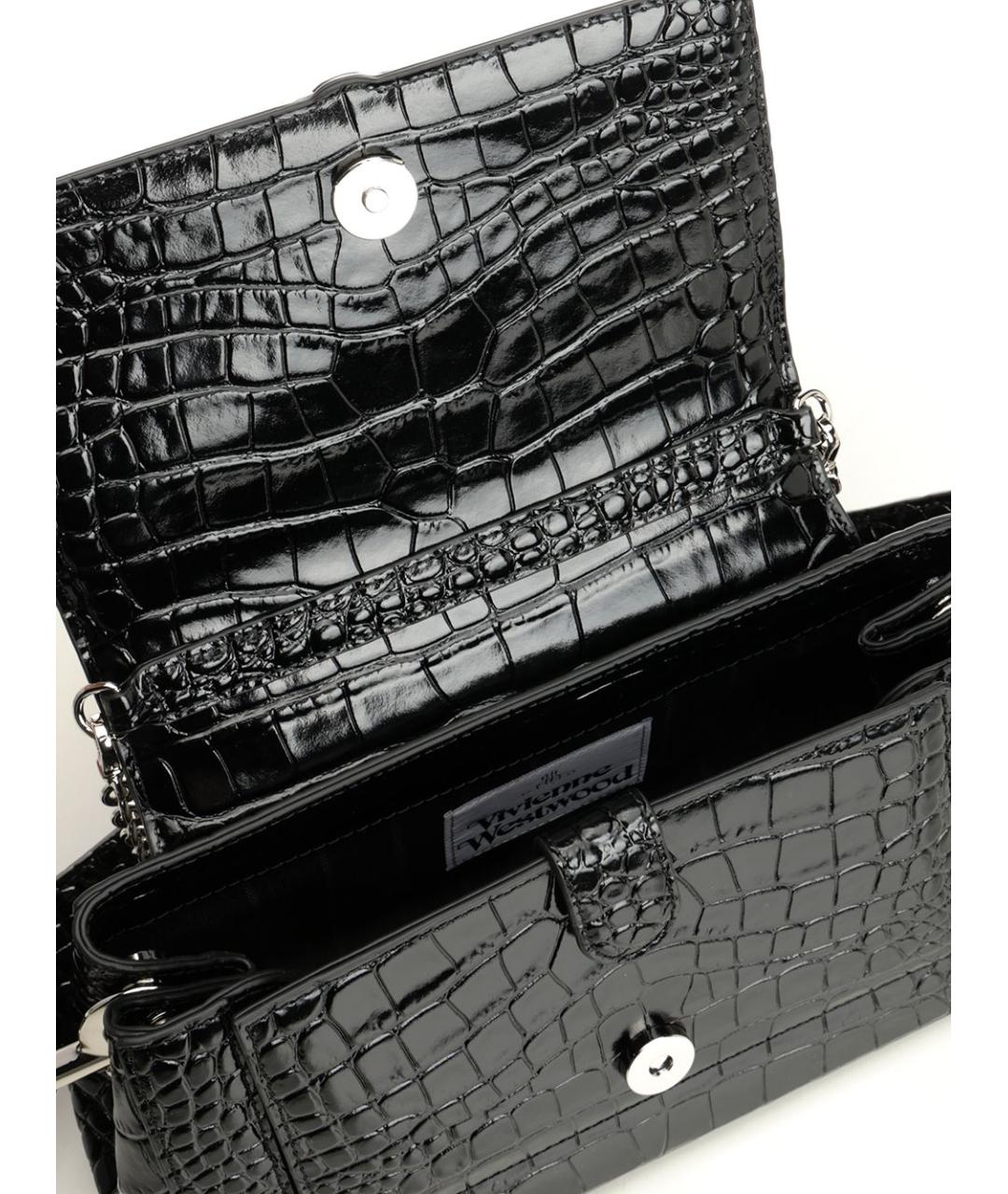 VIVIENNE WESTWOOD Черная кожаная сумка через плечо, фото 4