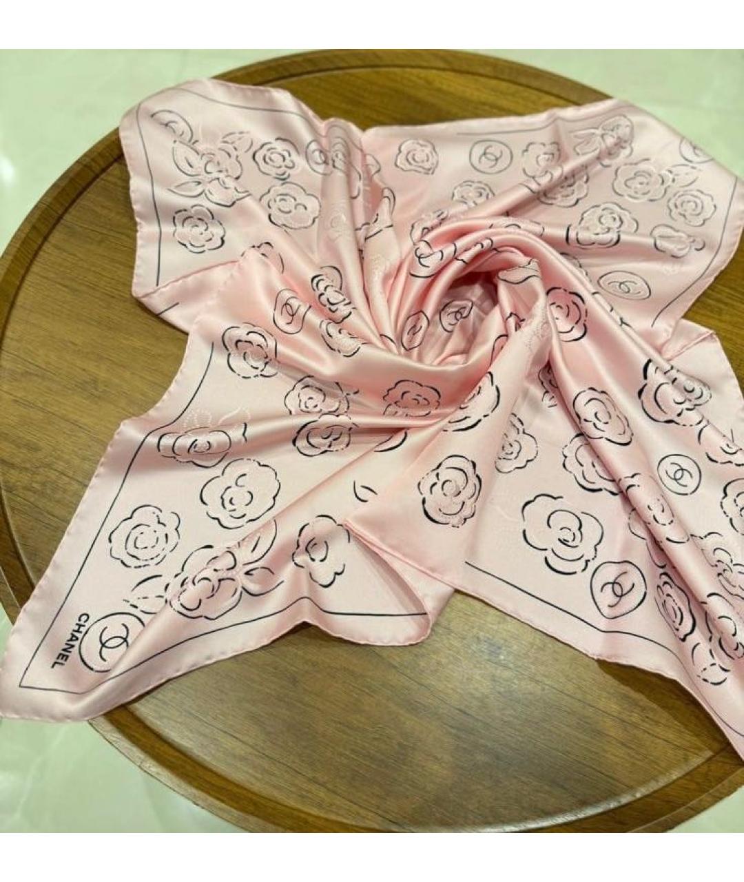 CHANEL Розовый шелковый платок, фото 3